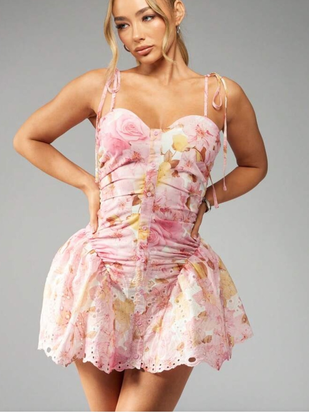 Floral Pink Tie-Shoulder Mini Dress